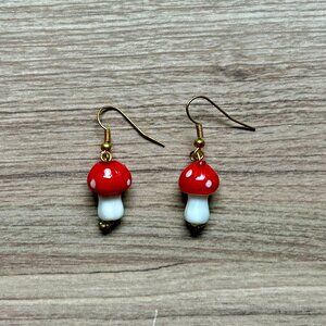 Handmade Blown Glass Mushroom Dangle Earrings